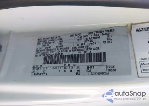 2002 Ford E-250 Commercial z USA, uszkodzony, nr VIN 1FTPE24222HB04145